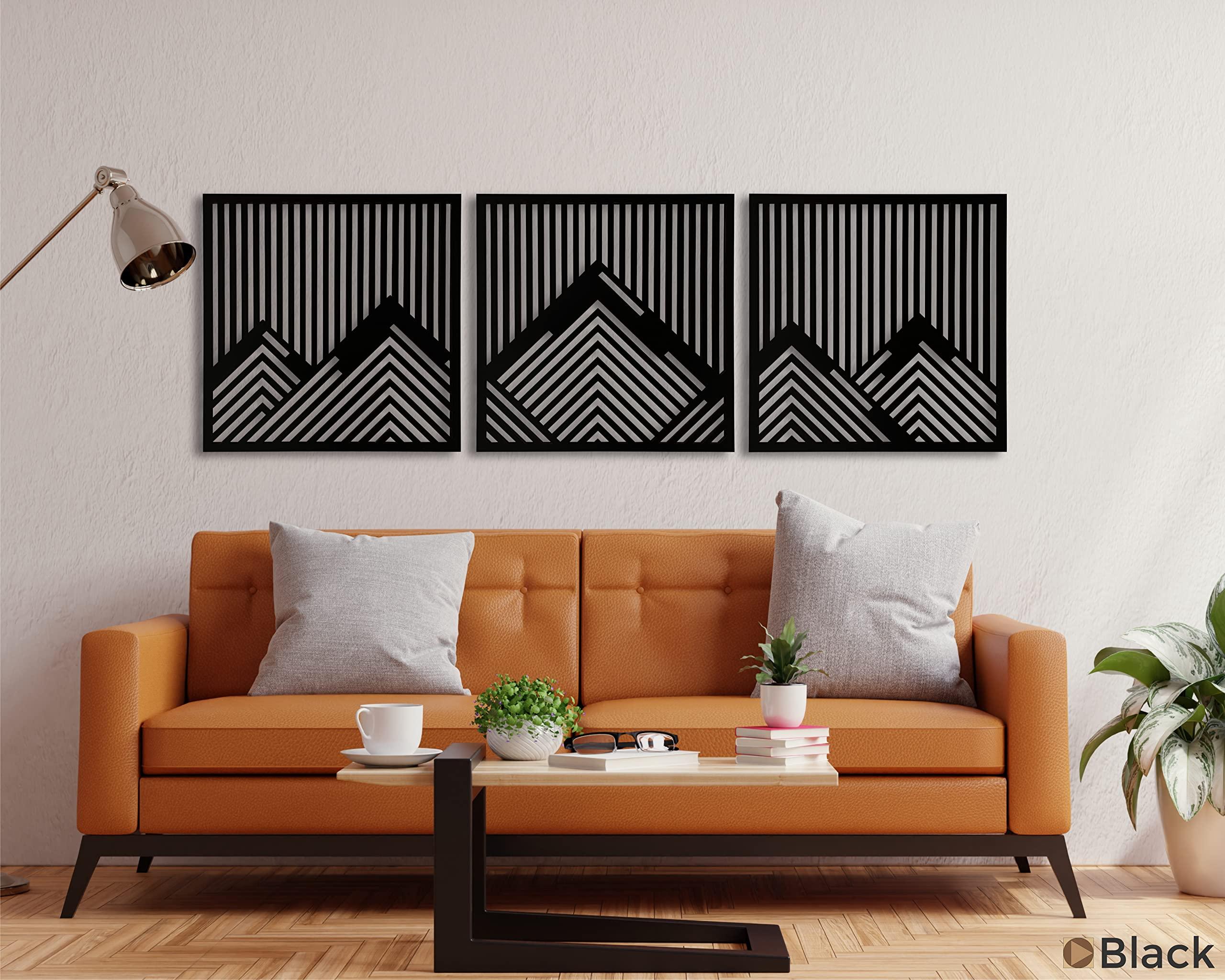 Ent Wood Art Geometric mountain wood wall art decor, 3 piece mountain wooden wall decoration, Large geometric wall art