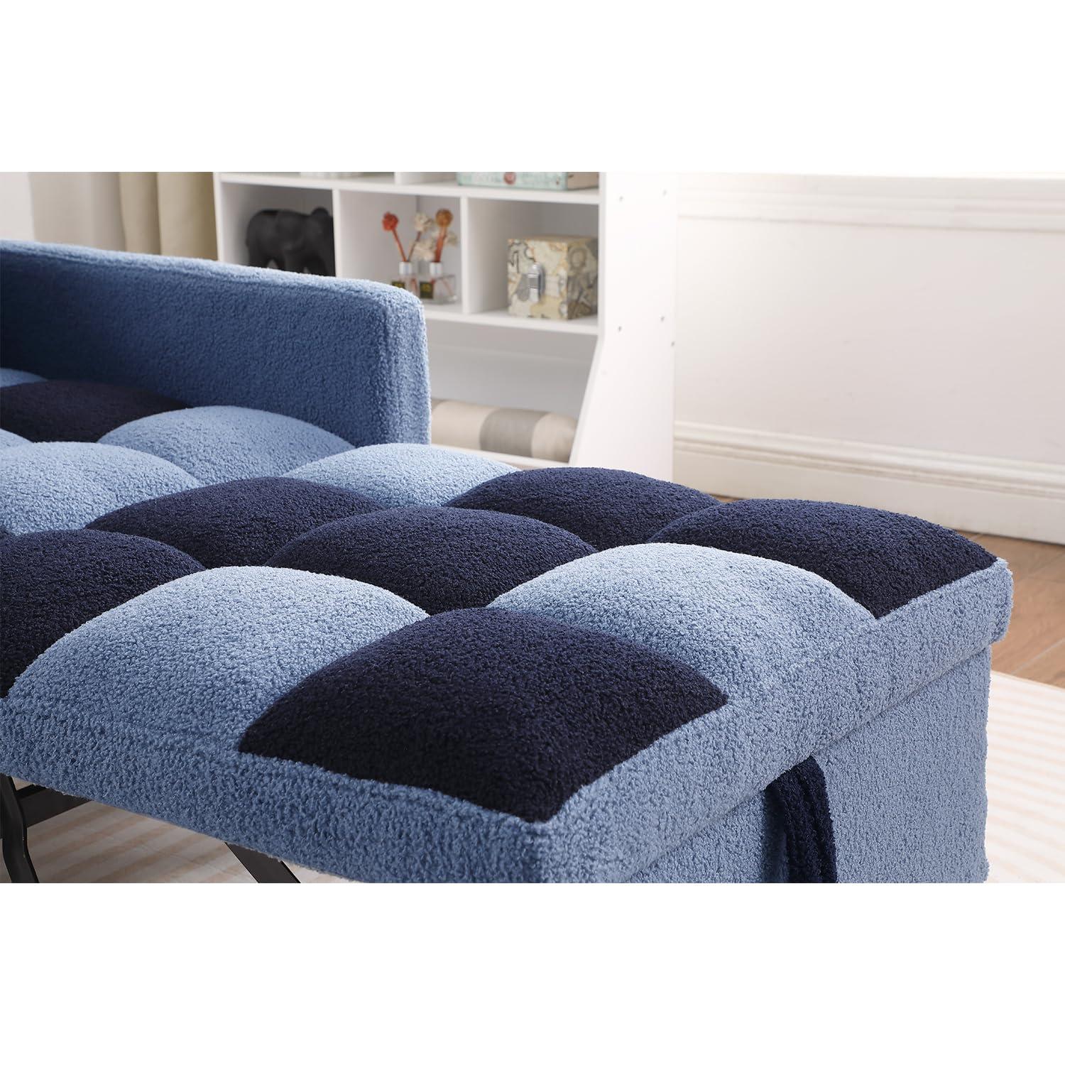 SmarvoHouse Sleeper Chair Bed - Convertible Single Sofa Chair Bed with Pillow,Pull Out Sleeper Bed with Adjustable Backrest,Multi-Functional Lounge Chair with Teddy Fabric for Apartment,Living Room (Blue)