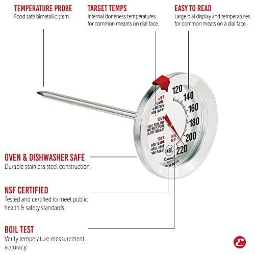 Escali Escali AH1 Stainless Steel Oven Safe Meat Thermometer, Extra Large 2.5-inches Dial, Temperature Labeled for Beef, Poultry, Pork, and Veal Silver NSF Certified