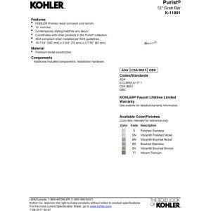 Kohler Purist 12 Grab Bar