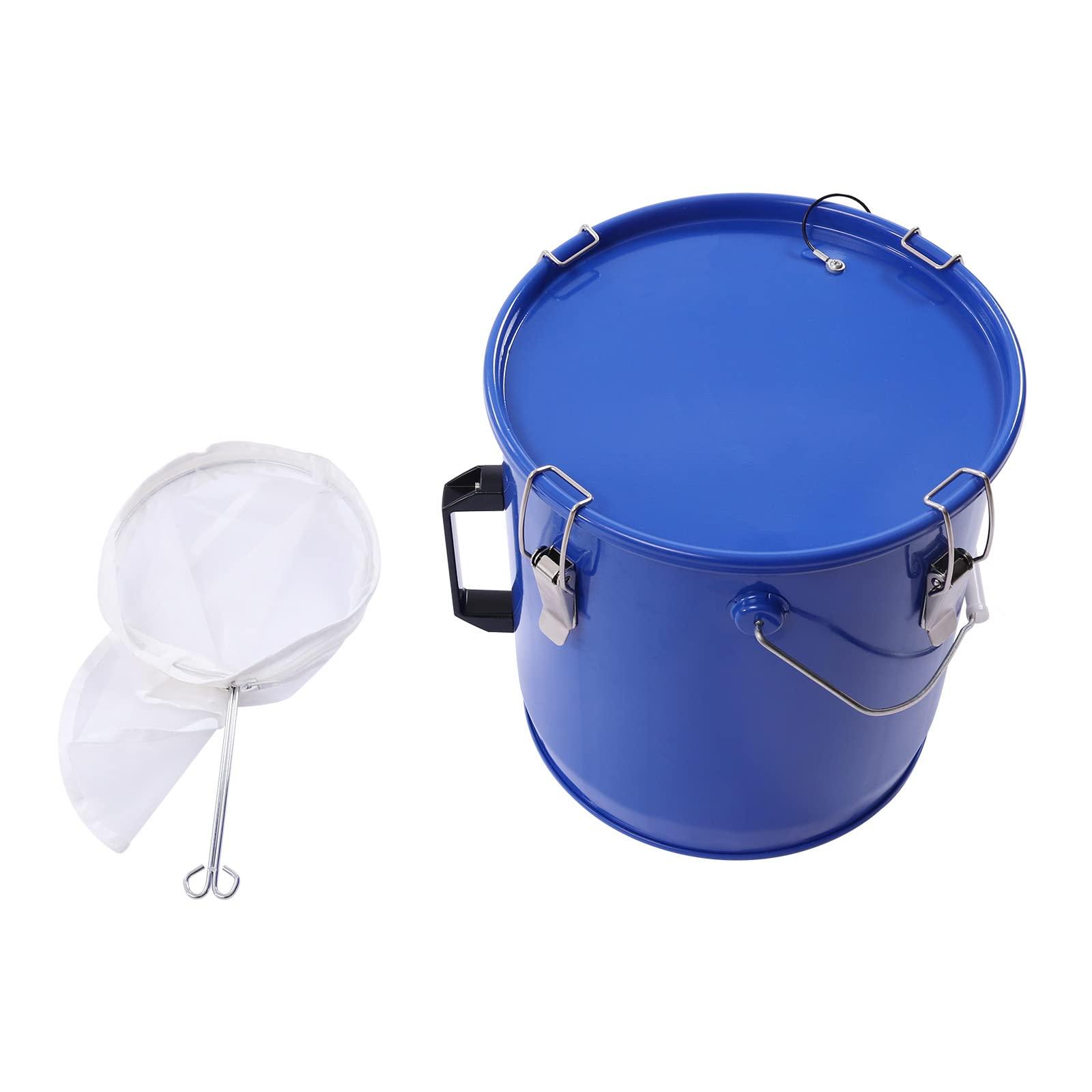 LOYALHEARTDY Fryer Grease Bucket 6 Gal/23 L Grease Disposal Bucket Oil Filter Pot Oil Disposal Caddy Steel Fryer Oil Bucket w/Lid & Lock Clips Oil Caddy w/Filter Bag Oil Transport Container, Blue