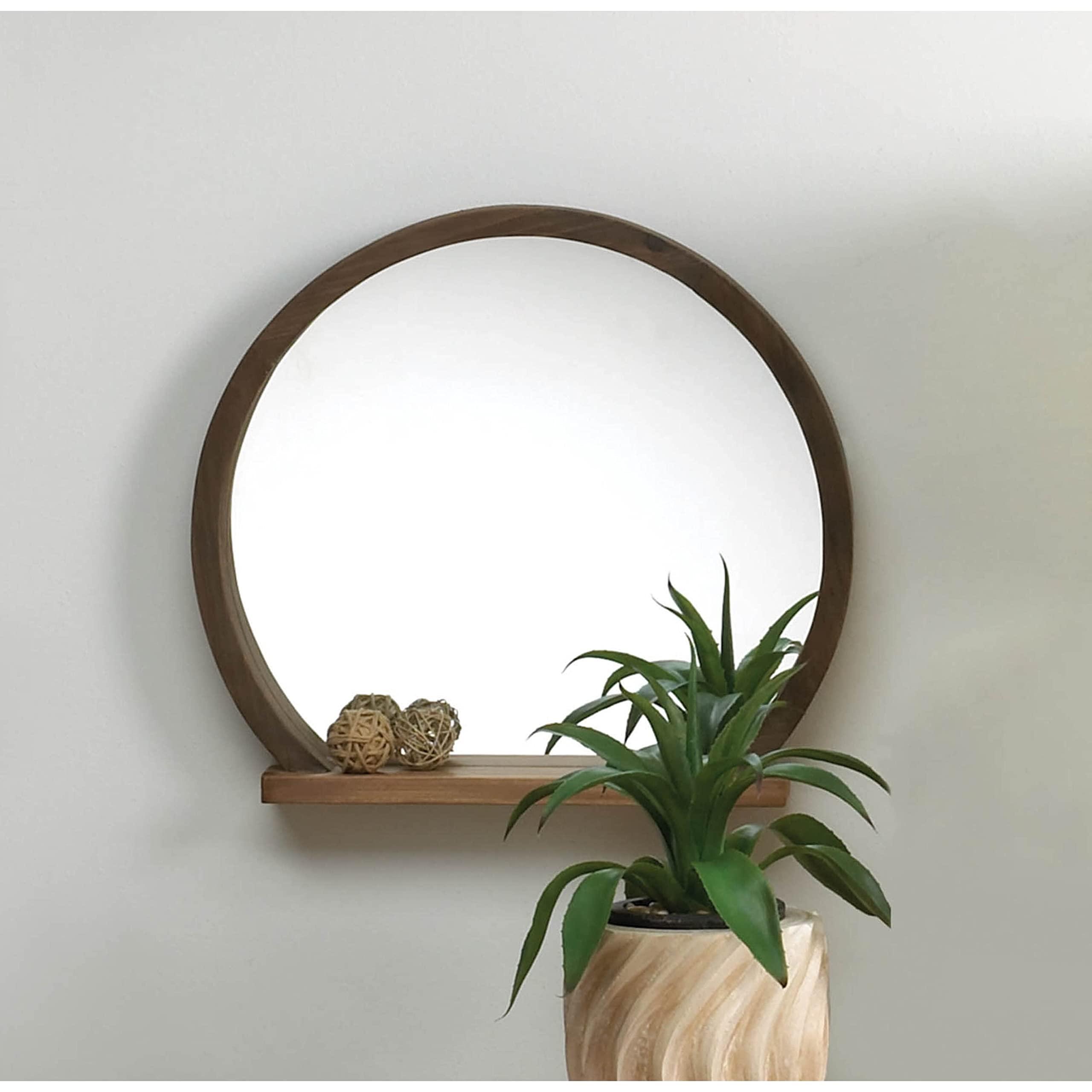 Zingz & Thingz Zingz & Thingz Round Wooden Mirror with Shelf 17.75x2.75x16