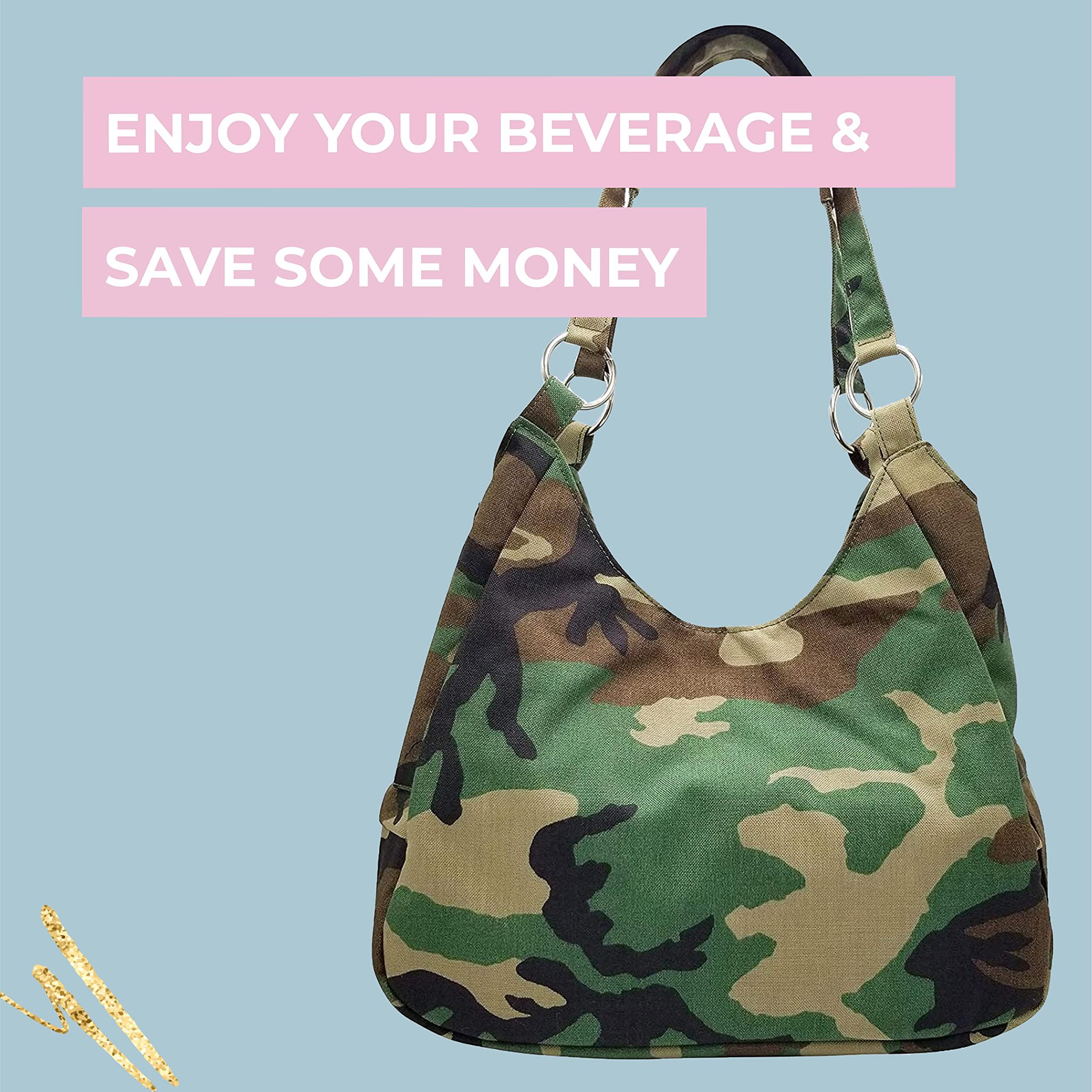 PortoVino PortoVino Swankey Camo Beverage Wine Tote with Hidden, Insulated Flask Compartment Wine Dispenser, Holds and Pours 4 bottle of Wine from Cooler! Perfect for Traveling, Concerts, Bachelorette Party!