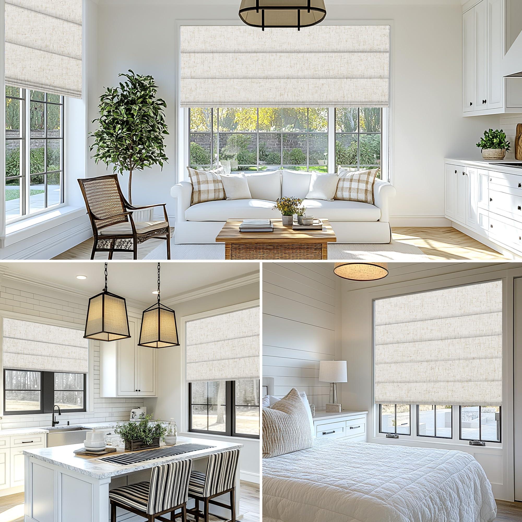 BERISSA BERISSA Roman Shades for Windows, Blackout Roman Blinds,Room Darkening Thermal Insulated Window Shades for Home Living Room Bedroom,Linen Beige,34" W x 90" H