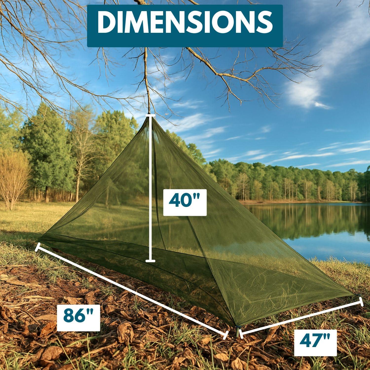 The Friendly Swede The Friendly Swede Outdoor Mosquito Net Mosquito Netting for Camping & Bed; Army Green Bug Net with Stuff Sack, 4 Ground Stakes & Adjustable Cord; Single Bug Tent