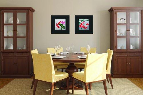 King Silk Art King Silk Art 100% Handmade Embroidery Framed Red & Black Japanese Koi Oriental Wall Hanging Art Asian Decoration Tapestry Artwork Picture Gifts 32004WFB1