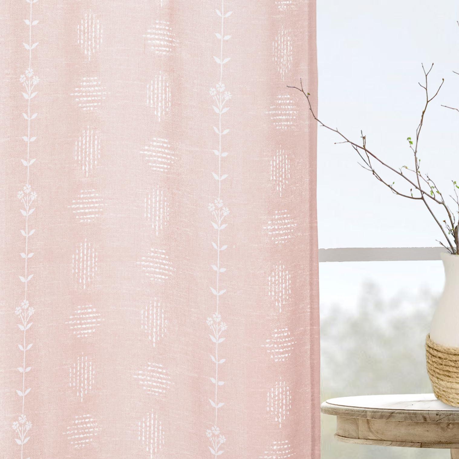Lino Rosa Pink Curtains 2 Panels,Sheer Floral Linen Boho Blush Curtains for Bedroom Living Room 84 Inches Long