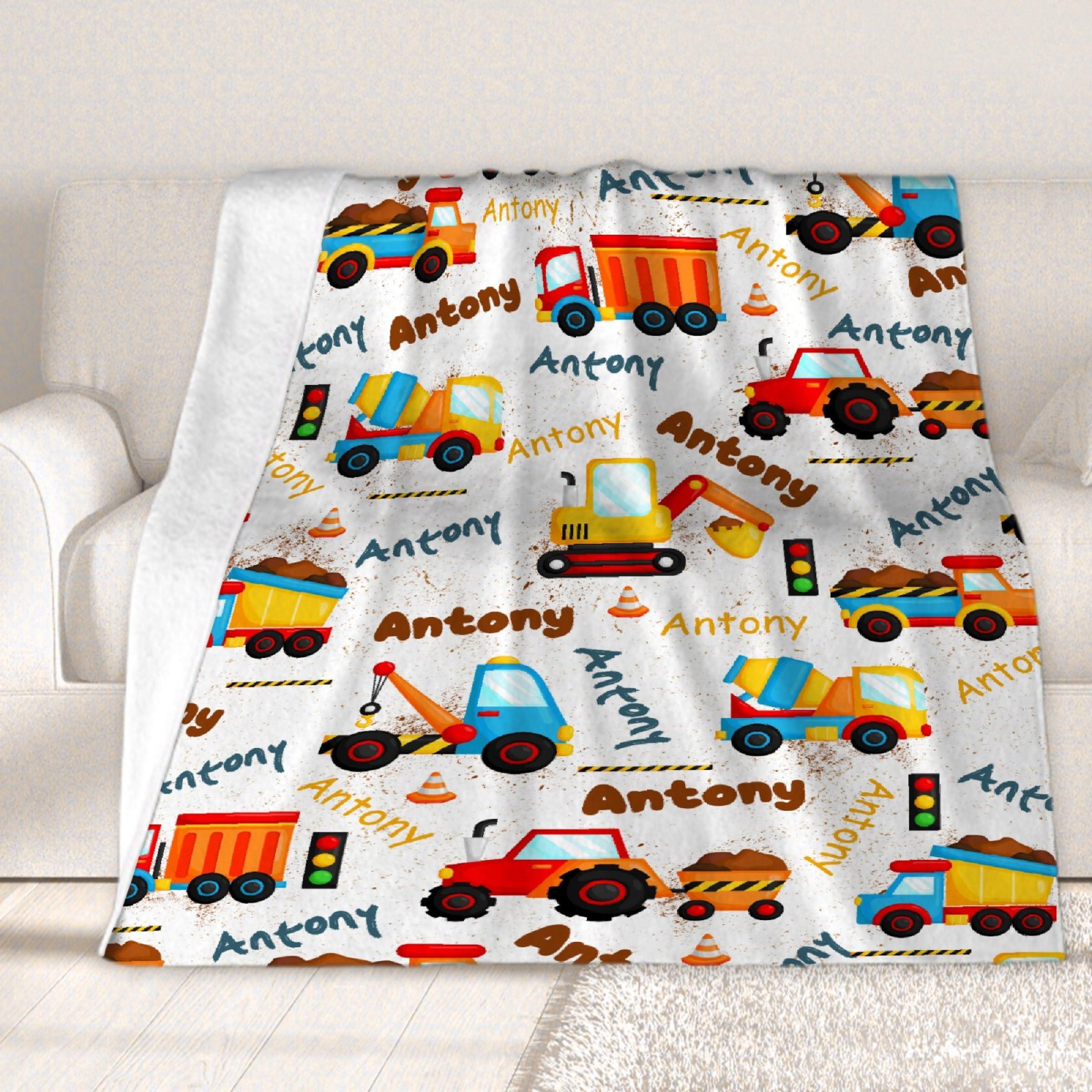SUPERICH SUPERICH Personalized Construction Truck Blanket Gifts Construction Toddler Blanket Construction Throw Blanket for Boys Bulldozer Excavator Blanket Construction Plush Decor 80\"x60\" for Adult