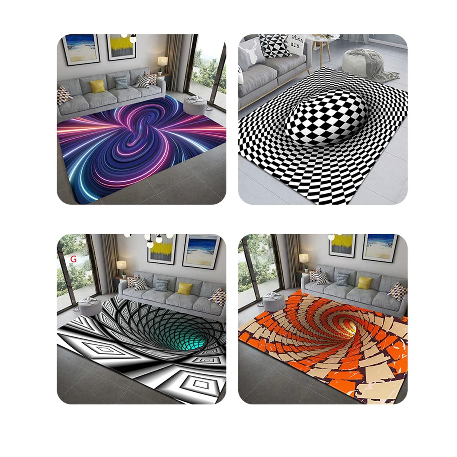 Mrxfn 3D Area Rug Floor Mat 3D Bottomless Hole Optical Illusion Area Rug Visual Rug for Living Room Home Front Door Bedroom Bathroom Kitchen Black White Checkered 3D Carpets 95 in x 197 in