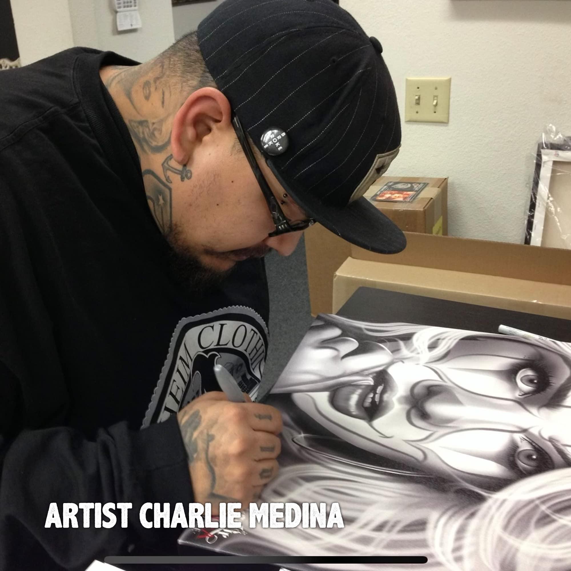 Black Market Art Company Queen of The West by Charlie Medina Cowgirl Black White Tattoo Canvas Art Print