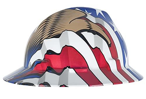 MSA MSA 10071159 Freedom Series V-Gard Full-Brim Hard Hat With Fas-Trac III Ratchet Suspension, Polyethylene Shell, Self Adjusting Crown Straps - Standard Size, American Flag with 2 Eagles