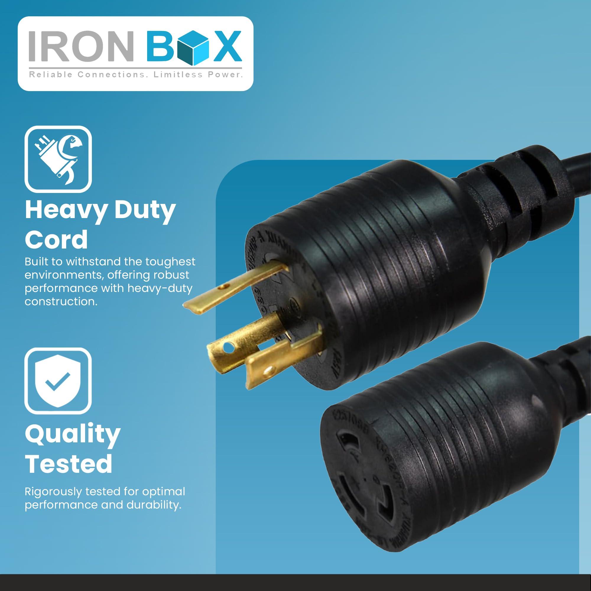 Iron Box IronBox Electric - NEMA L6-20P to L6-20R Power Cord, Twist Lock Style Ends, UL Listed, Rated 20A, 12/3 SJT, Extension Cord for 208V/250V Applications, Heavy-Duty Power Cable, 15 Foot - Black