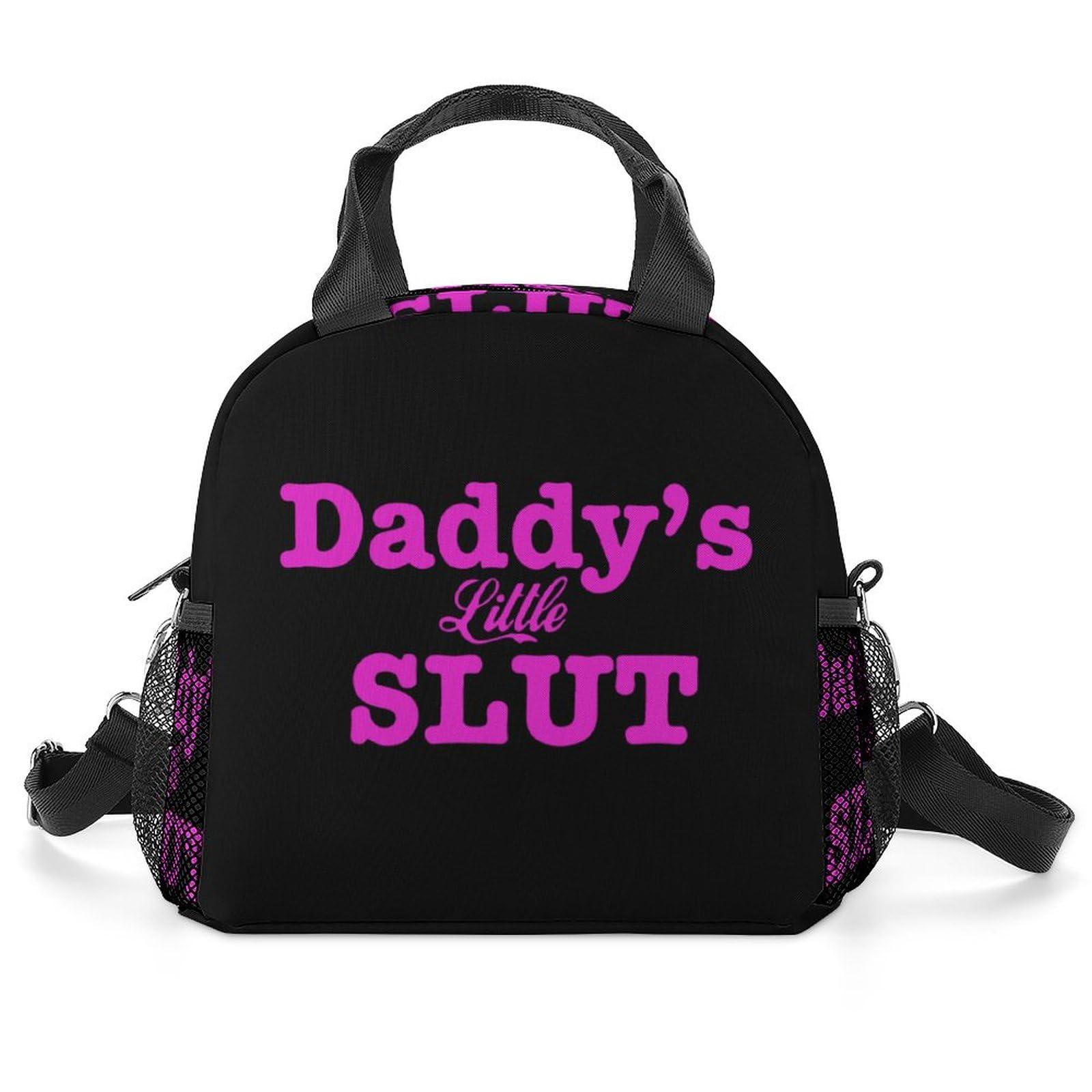 LIJrtrFseRW Daddy\'s Little Slut Insulated Lunch Bag Reusable Lunch Box Tote Bag with Shoulder Strap for Men Women