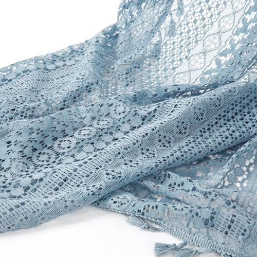 WAZZIO WAZZIO Light Blue Sheer Curtains 84 Inches Long 2 Panels Sheer Lace Pale Blue Curtains for Bedroom Living Room Rod Pocket Tassel Cotton Boho Crochet Curtains Light Filtering Privacy Drapes,Stone Blue
