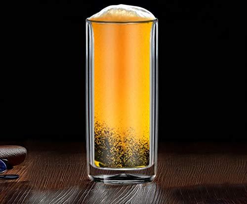 Sun's Tea Sun's Tea Double Wall Insulated Glass Tumbler, 16oz (450ml) Highball Glass Cups for Beer, Lemonade, Iced Tea, Tropical Drink, Cocktail, Smoothie, Mojito and Mixed Drinks, Set of 2 - Collins Style