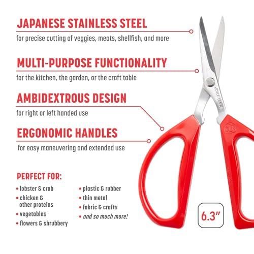 JOYCE CHEN Joyce Chen Original Unlimited Kitchen Scissors All Purpose Kitchen Shears With Comfortable Handles, Red