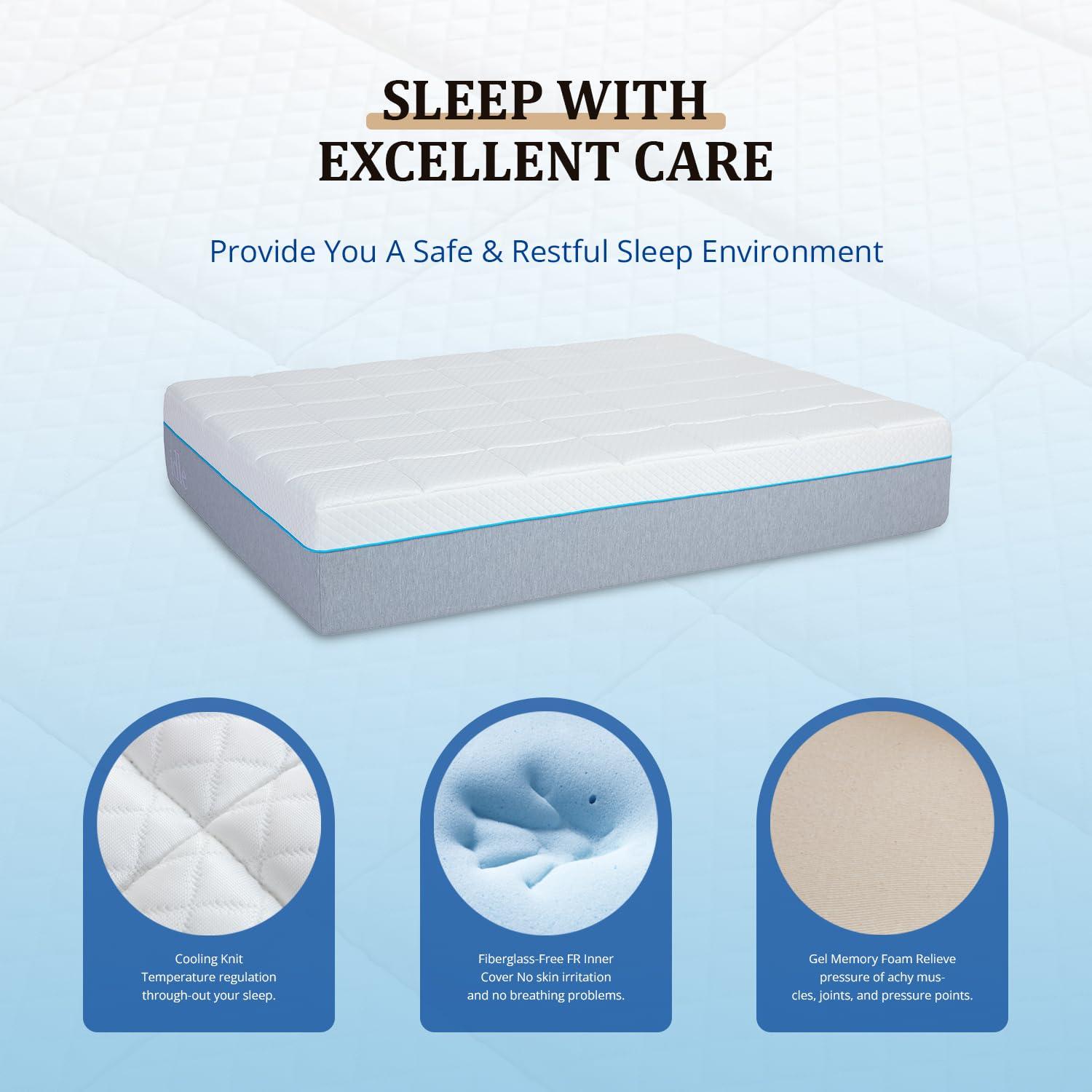 EGOHOME EGOHOME Full Mattress 14 Inch Cooling Gel Memory Foam, Fiberglass Free, Mattress Bed in a Box for Back Pain Relief, Medium Firm, CertiPUR-US Certified, 54x75x14, White