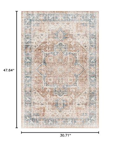 BoutiqueRugs BoutiqueRugs Adara Traditional Bordered Area Rug - Machine Washable - Dark Red, Blue, White - 2'7" x 4'