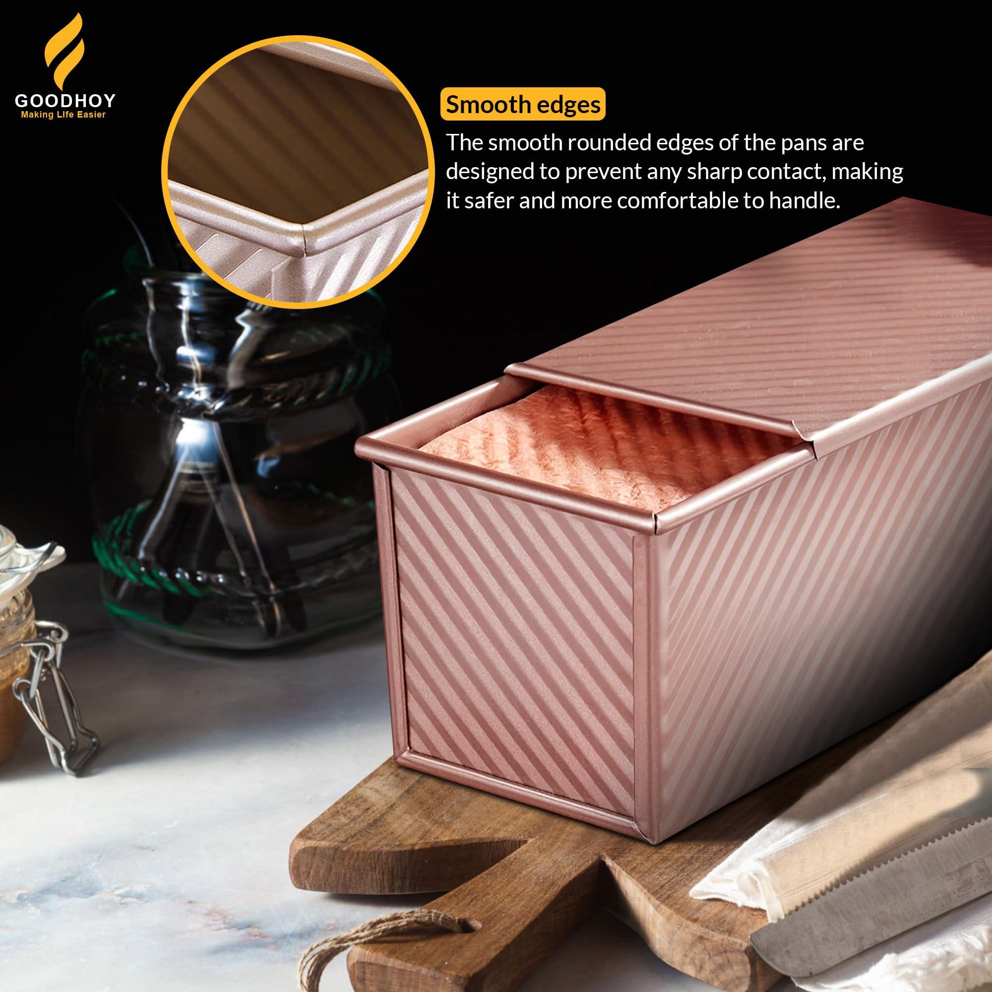 GOODHOY GOODHOY Pullman Loaf Pan with Lid, Ideal for Bread Lovers, Perfect for Sandwich loaf Bread pan bread pans for homemade bread with lid, Bonus: Brush, Scraper & Pullman bread Pan Giftable Box - (2lb)