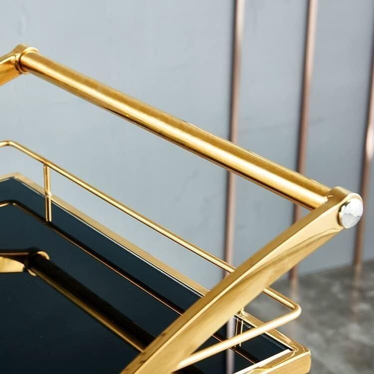 SDdPulse Storage Trolley Rolling Cart Utility Cart 3 Tier Stainless Steel Trolley with Armrests and Wheel Mobile Rolling Cart Home Tempered Glass Kitchen Storage Cart Kitchen Stor,Gold+white-65 * 45 * 84cm