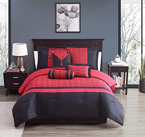 Chezmoi Collection Chezmoi Collection Dynasty Black Red Jacquard 7-Piece Comforter Set, King Size