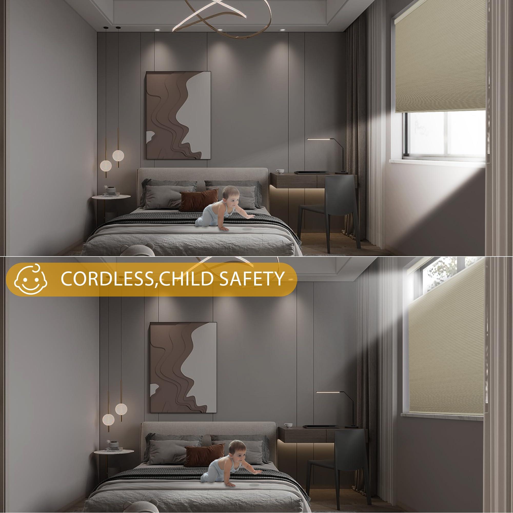 Sulugood Sulugood Top Down Bottom Up Cellular Shades Honeycomb Blinds Easy Install Blackout Cellular Blinds for Window.Beige.47 W x 56" H