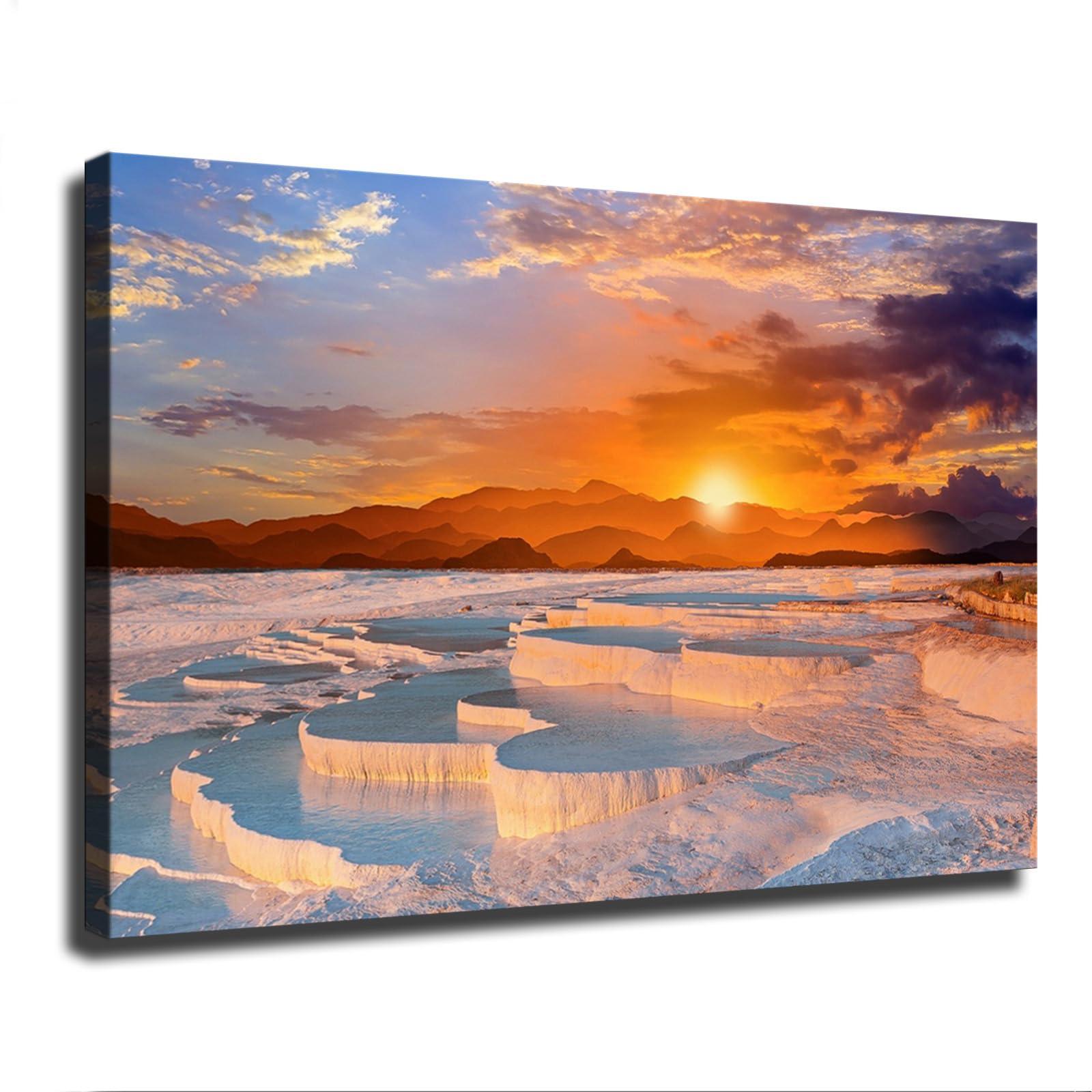 CSYYJY CSYYJY Beautiful sunrise and natural travertine pool terrace in Pamukkale Poster Canvas Printing Wall Art Painting HD Artwork for Bedroom Home Decoration (16x24inch-Framed)