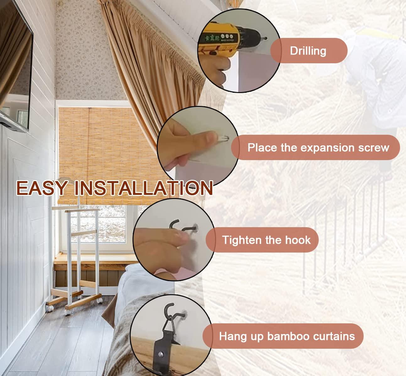 Yhzeokm Outdoor Bamboo Shades for Patio Roll Up Shade Waterproof Reed Blinds with Lift, Porch Privacy Translucent Roller Blinds, Waterproof Anti-UV Breathable Reed Curtains, Easy to Install