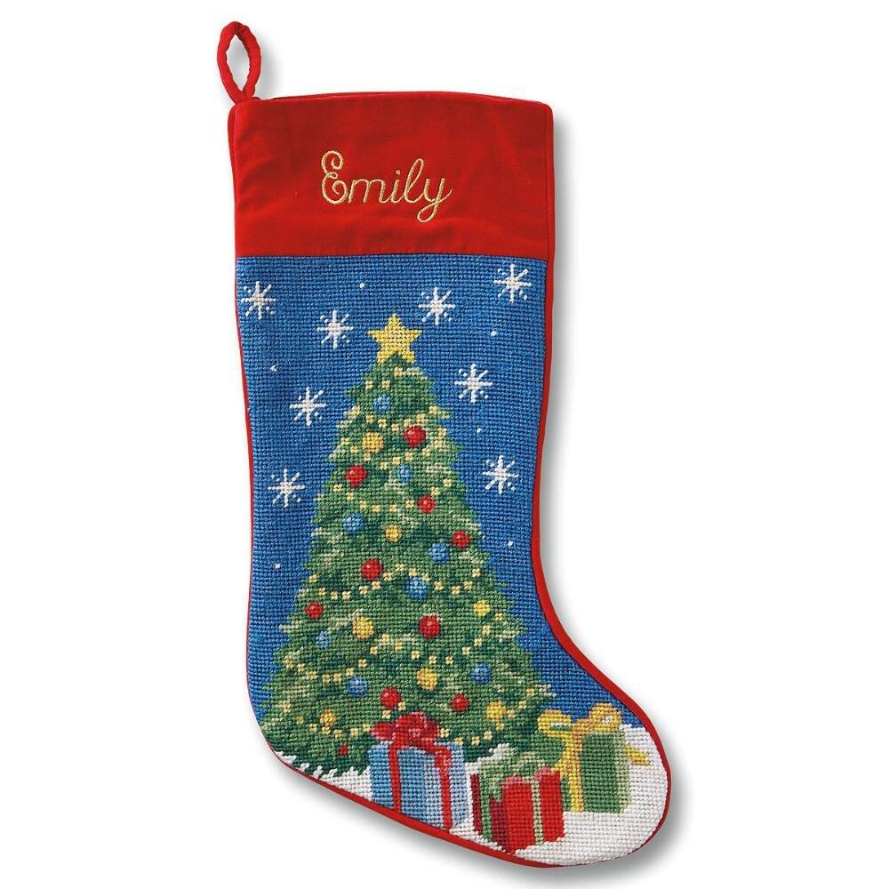 Lillian Vernon Lillian Vernon Personalized Heirloom Christmas Stocking Needlepoint Christmas Tree, 100% Wool, 9.5" W x 17" L