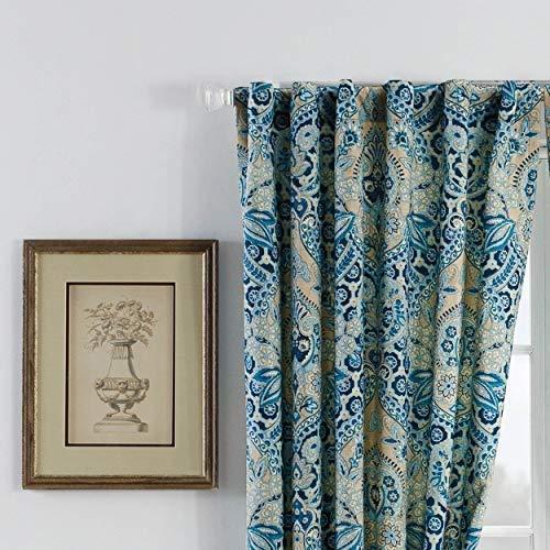 Waverly Waverly Moonlit Shadows Bohemian Medallion Rod Pocket Back Tab Curtains for Windows in Bedroom, Kitchen, or Living Room, Double Panel, 50\" x 84\", Lapis