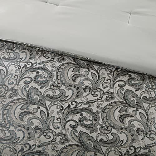 Madison Park Essentials Madison Park Essentials Brystol 24 Piece Room in a Bag Faux Silk Comforter Jacquard Paisley Design Matching Curtains - Down Alternative Hypoallergenic All Season Bedding-Set, Cal King, Teal 24 Piece