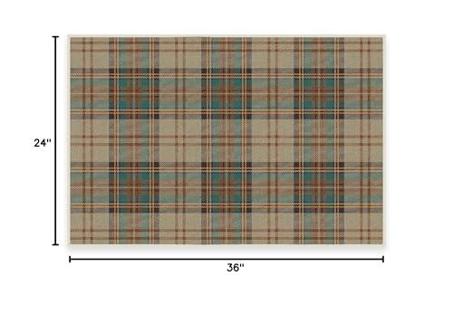 RUGGABLE Ruggable Washable 2x3 Area Rug, Plaid, Premium Winter Rugs for Living Room, Bedroom, Kitchen, Office, Classroom with Gripper Non Slip Pad, Dress Stewart Tartan Khaki