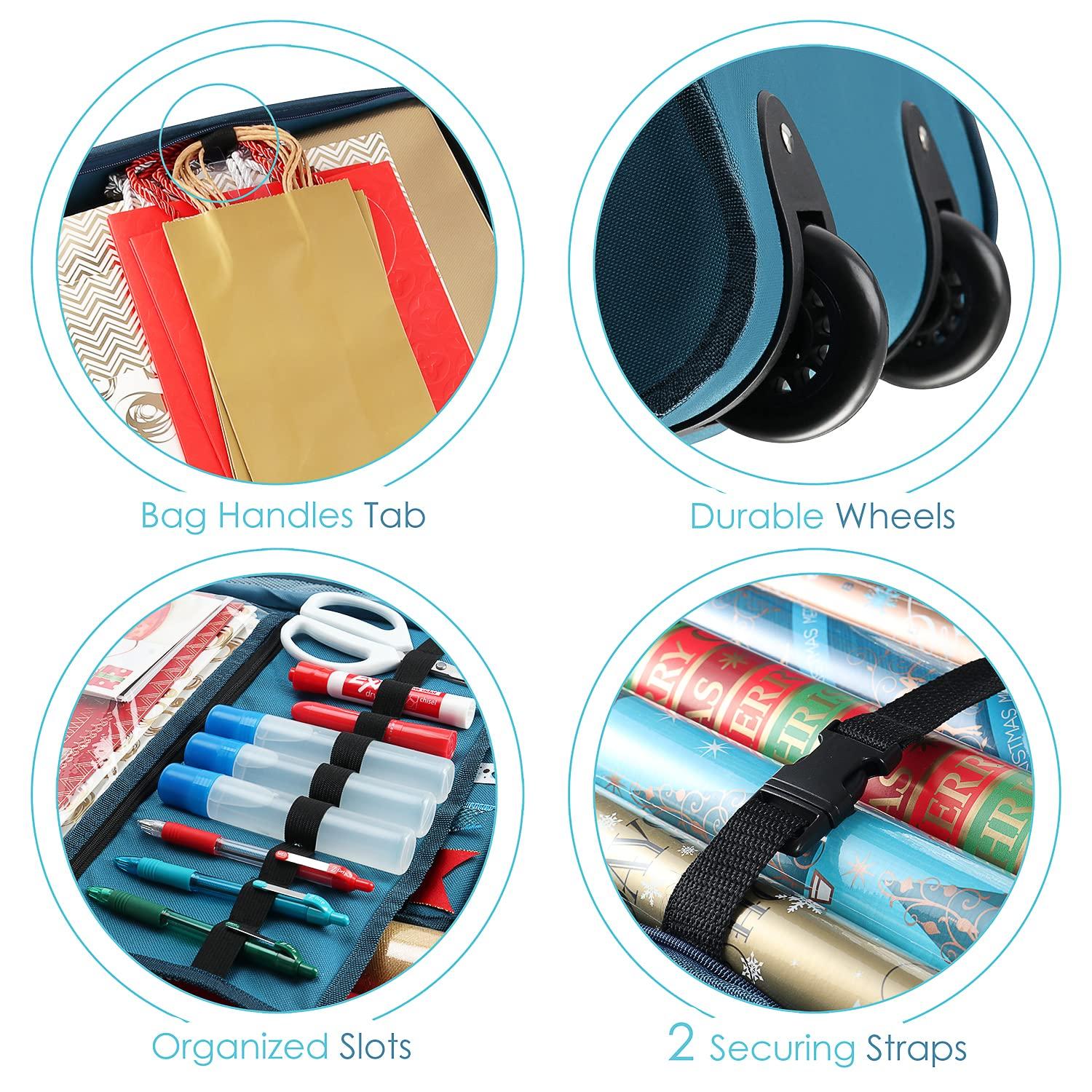 Hearth & Harbor Hearth & Harbor Holiday Storage with Christmas Bins and Ribbon Organizer - Fade Resistant Wrapping Paper Containers with Wheels Fits Up to 30 Rolls