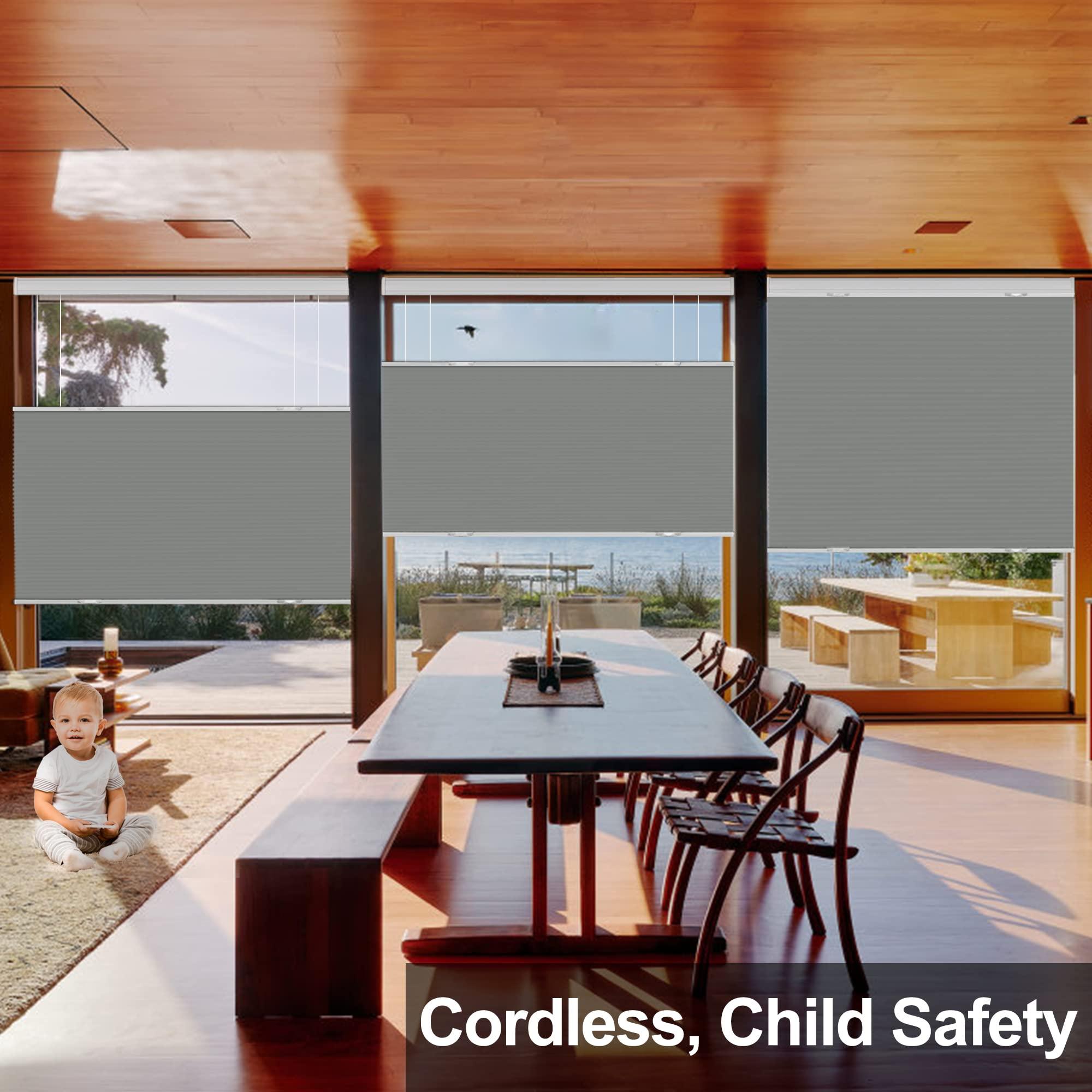 BERISSA BERISSA Top Down Bottom Up Blackout Cellular Shade Cordless Honeycomb Blinds Fabric Window Shades Thermal Insulation Cellular Blinds Easy Install,Gray,33" W x 40" H