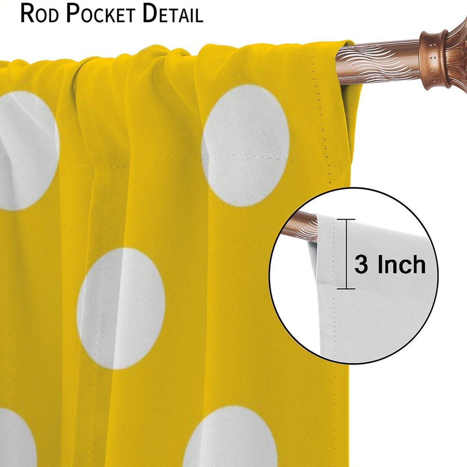 JADERYS JADERYS Dots Curtains Modern Simple Abstract White Polka Dot Yellow Kids Girls Women Bedroom Living Room Blackout Rod Pocket Decoration Window Drapes 2 Panels W27.5xL63in