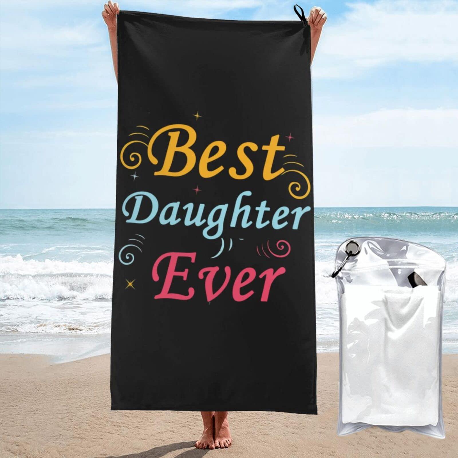 DARLEKS DARLEKS Best Daughter Ever Beach Towel Oversized, Microfiber Beach Towel with Pocket Sand Free Beach Blanket Lightweight Thin Towels 31.5\"X63\"