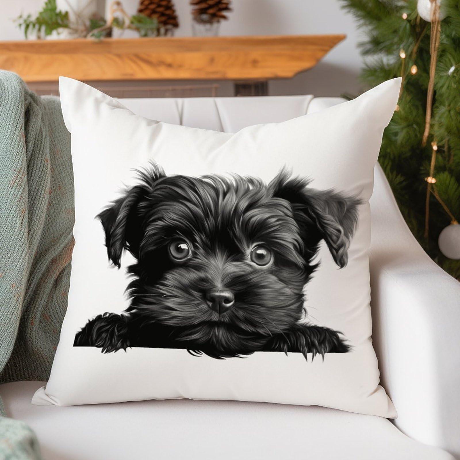 WoGuangis WoGuangis Dog Lover Gift Pet Cushion Covers Affenpinscher Decorative Pillow Covers Affenpinscher Cute Funny Peeking Dog Puppy Throw Pillow Covers with Zipper for Sofa Living Room 24x24in