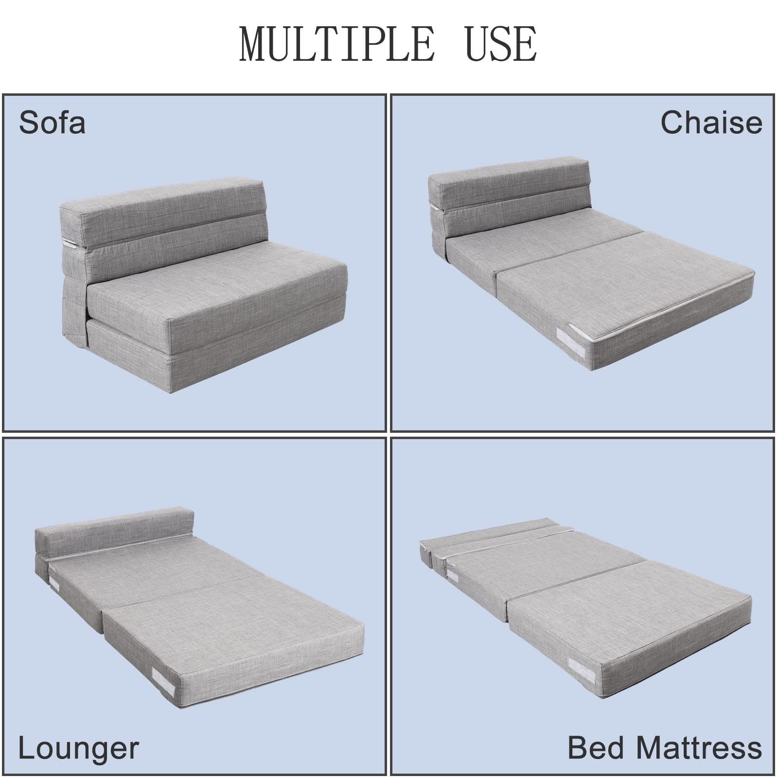 ANONER ANONER Folding Sleeper Chair Sofa Bed Lazy Couch with Pillow, Twin Size, Light Gray