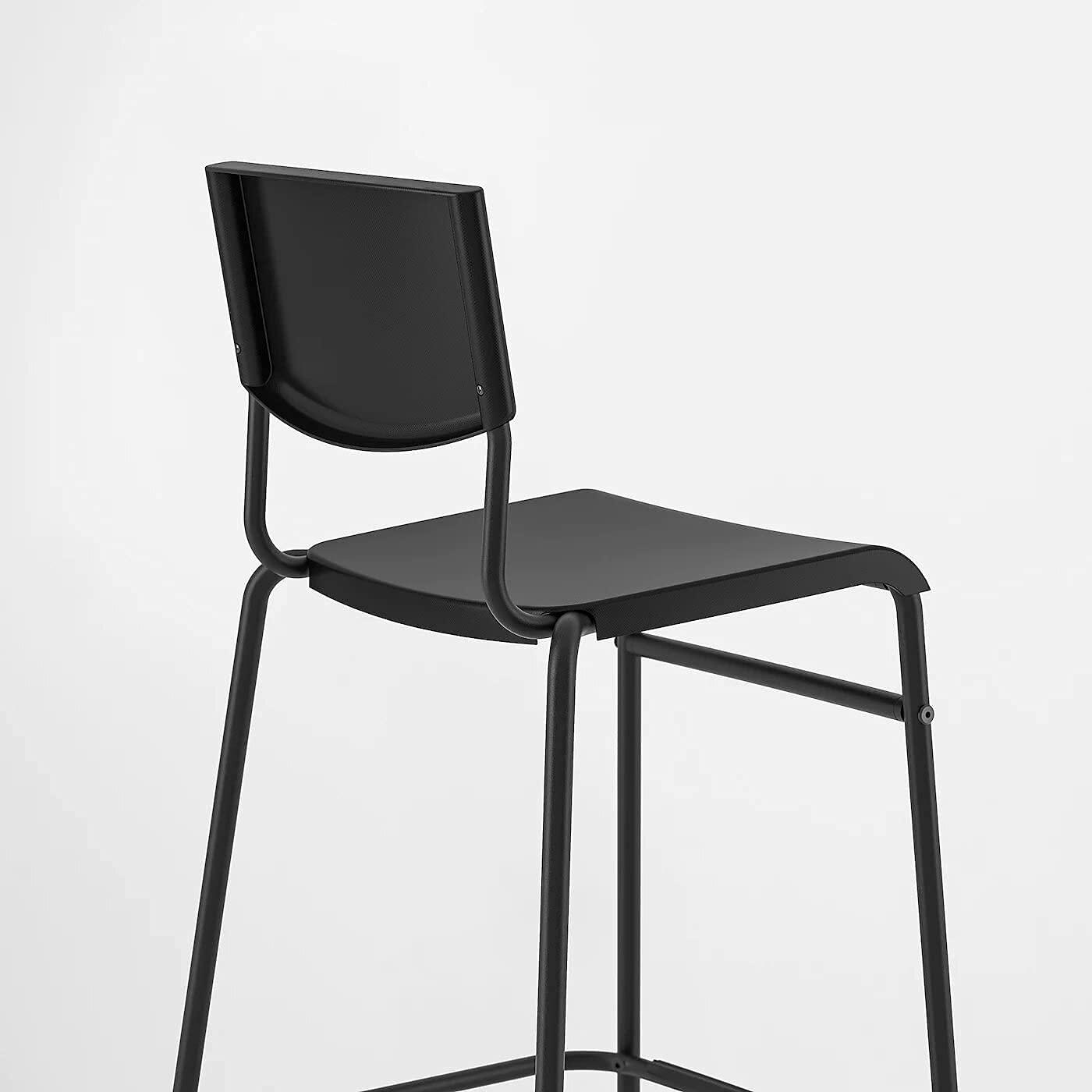 Ikea Ikea STIG Bar Stool with backrest, Black/Black 74 cm (29 1/8 \")