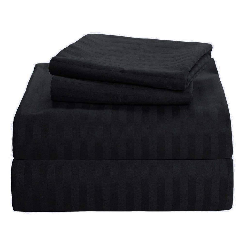 Sophia Cotton Club Luxury 1800 Thread Count Heavy Egyptian Cotton 4-PCs Sheet Set Fits Mattress 21-24\'\' Fully Elastic Deep Pocket (King Size) (Stripe, Black)