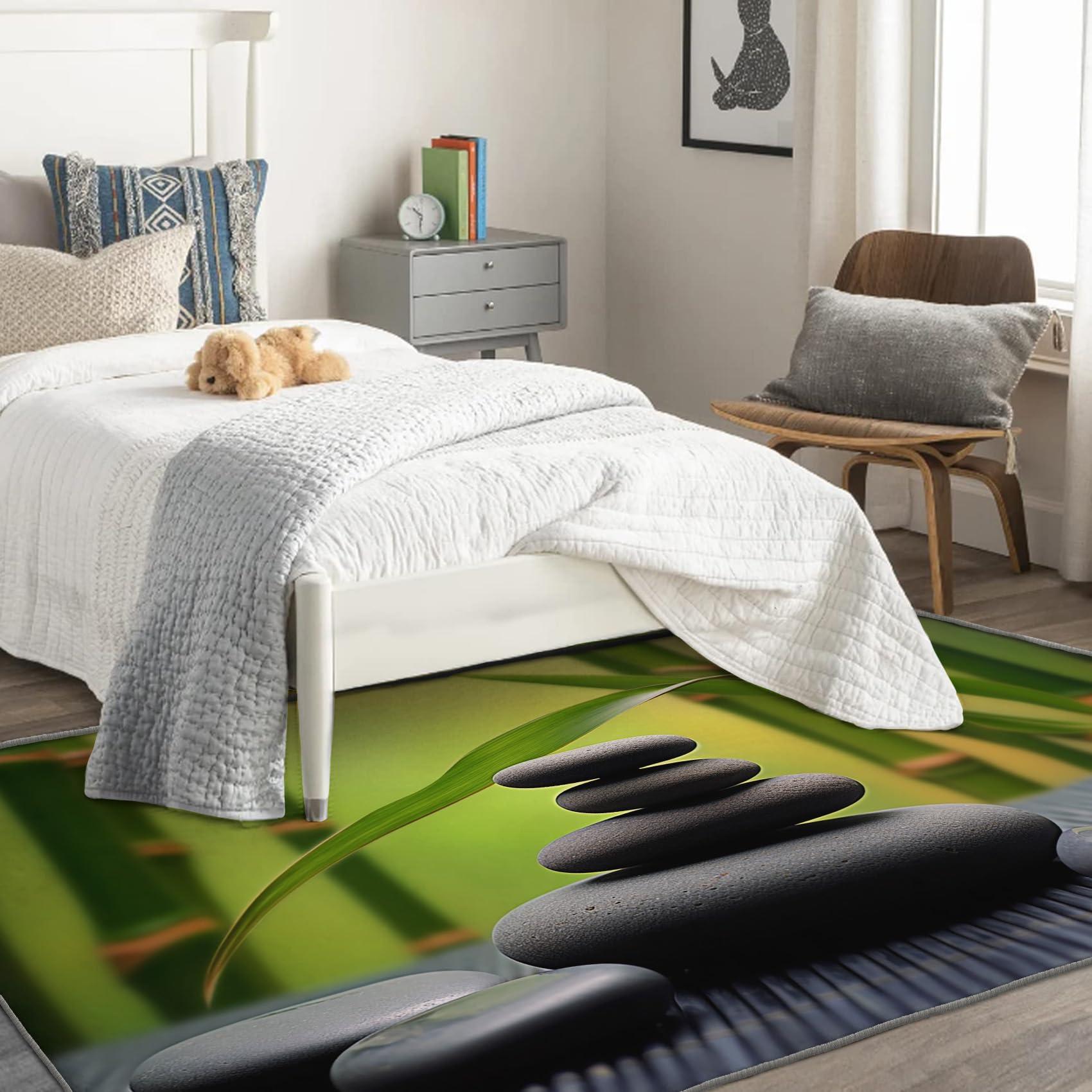 GEDAEUBA Zen Stone Bamboo Japanese Garden Rug, 4x6 Rug, Washable Rugs for Living Room Bedroom, Large Area Rug, Non Slip Soft Low Pile Indoor Carpet & Home Decor