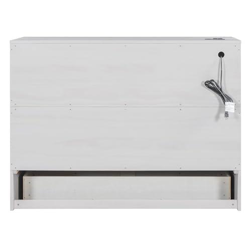 YOPTO YOPTO Murphy Bed Cabinet Full Size,Folding Wall Bed Chest with Large Storage Drawers,Hidden Platform Bed Frame W/USB Ports,Space-Saving,Easy Assembly,for Bedroom,Guest Room,Office,White