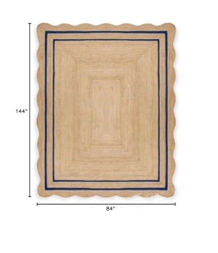 Chouhan International Chouhan InternationalNatural Jute Scalloped Rug Bohemian Rug Decor Rug Handwoven Rug Custom Rug Decorative Rug (BD1) (7x12 ft-BLU)
