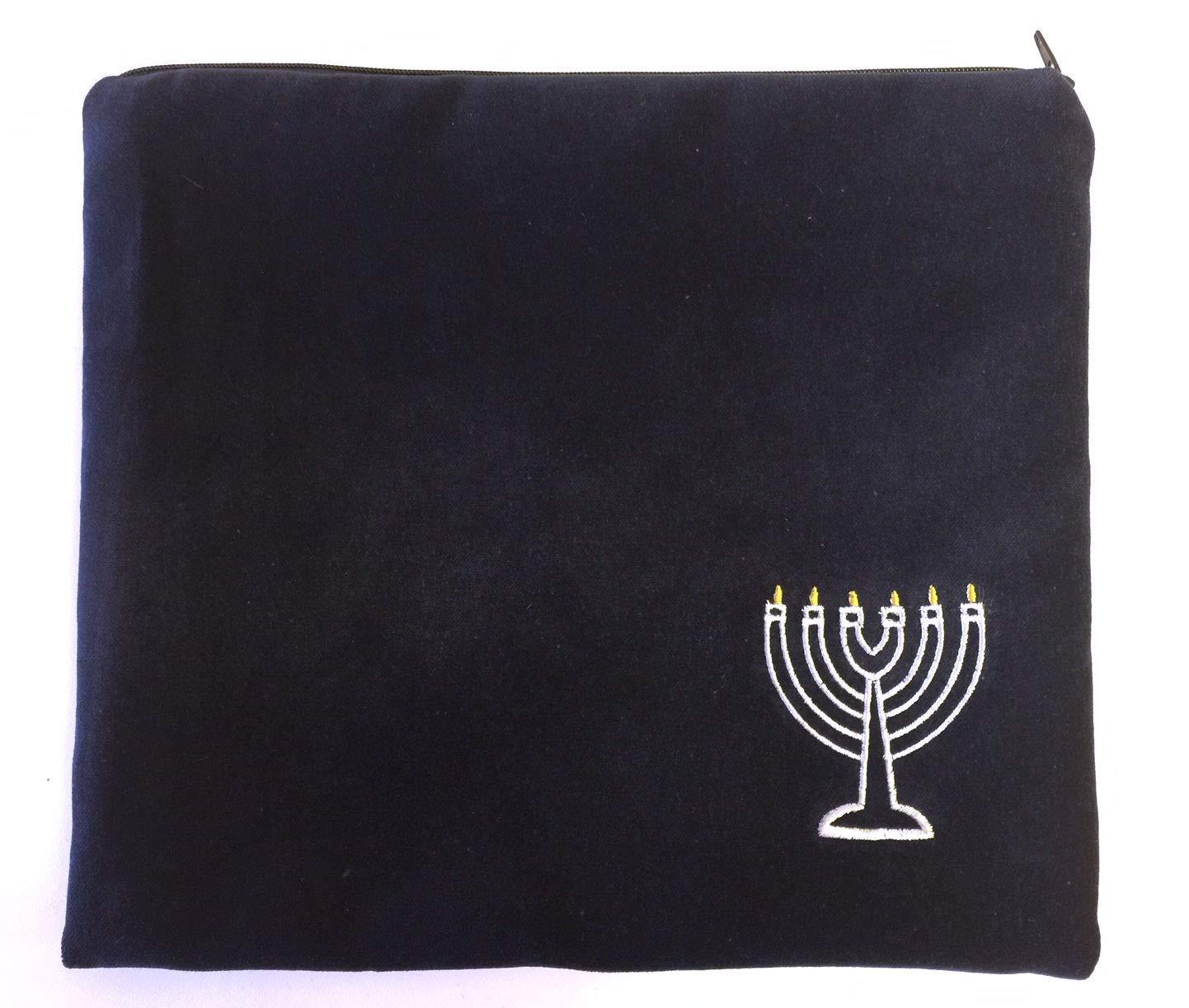 Zion Talis Menorah Navy Blue Tallit Set (18" x 72")