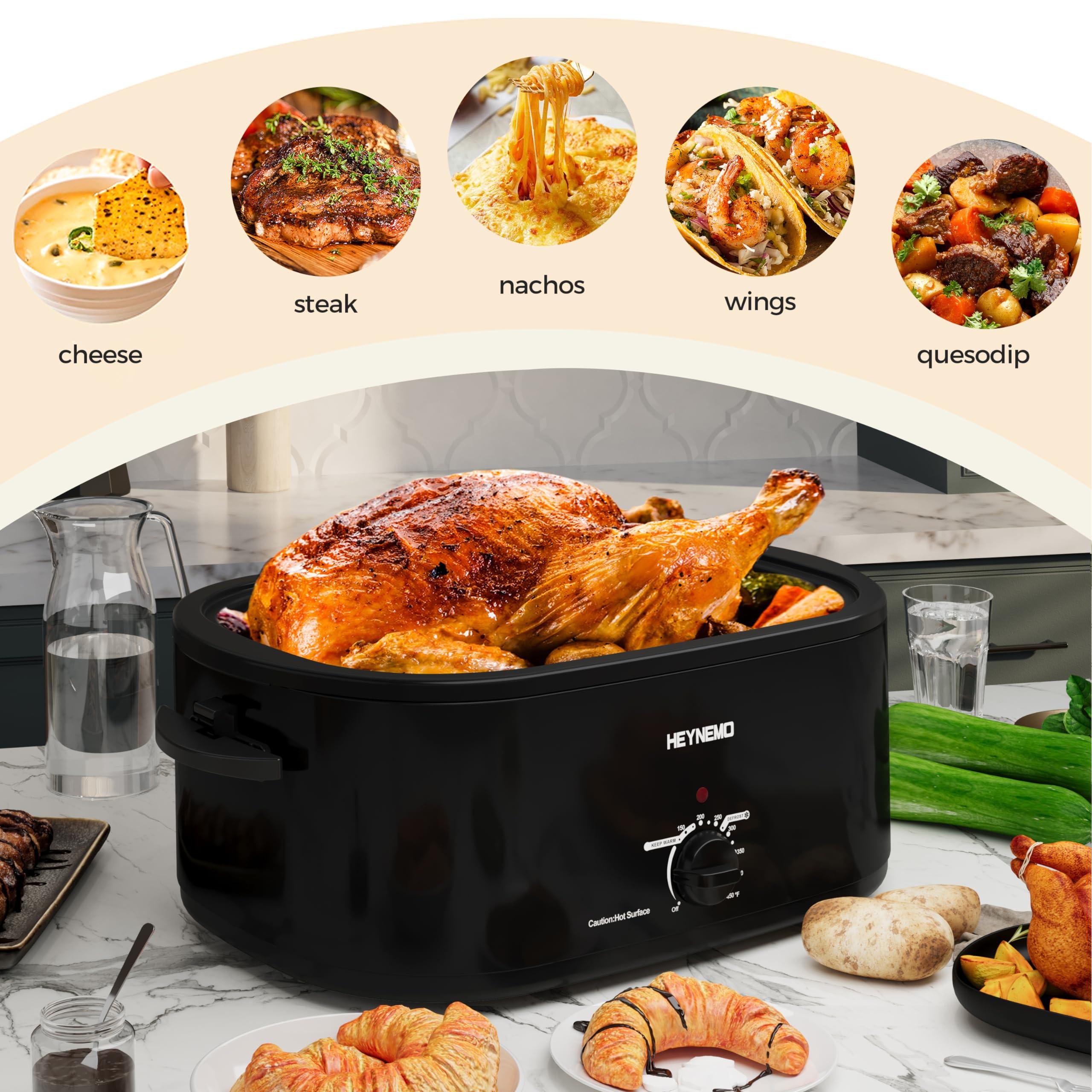 Kiss the Water 24 Quart Electric Roaster Oven with Visible & Self-Basting Lid, Large Turkey Roaster with Defrost Warm Function, Adjustable Temperature, Removable Pan Rack, Stainless Steel