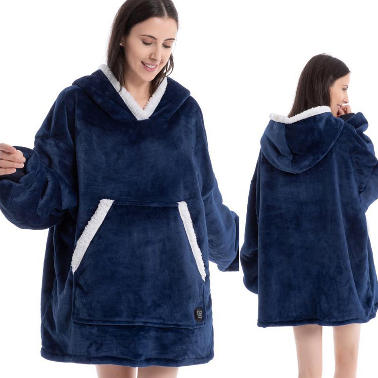 WOOLALA Heated Wearable Blanket Oversized Lazy Hoodie with Large Heating Area on Back Electric Heating Blanket Cozy Short Version Controller with Cable