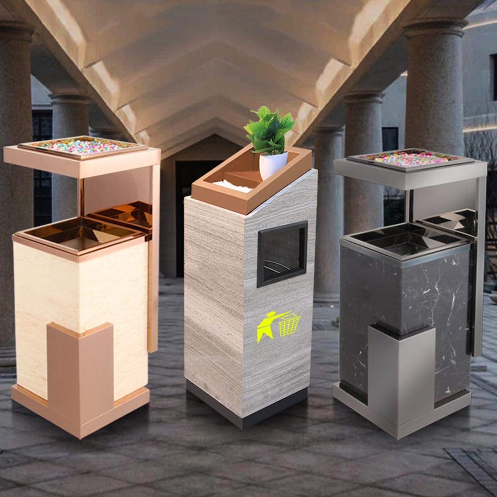 YUXING1205 YUXING1205 Outdoor Trash Can Trash Can with Ashtray Indoor Commercial Trash Can Removable Inner Bucket Metal Garbage Can for Home, Office, Restaurant Elevator Entrance Outside Trash Bin(G)