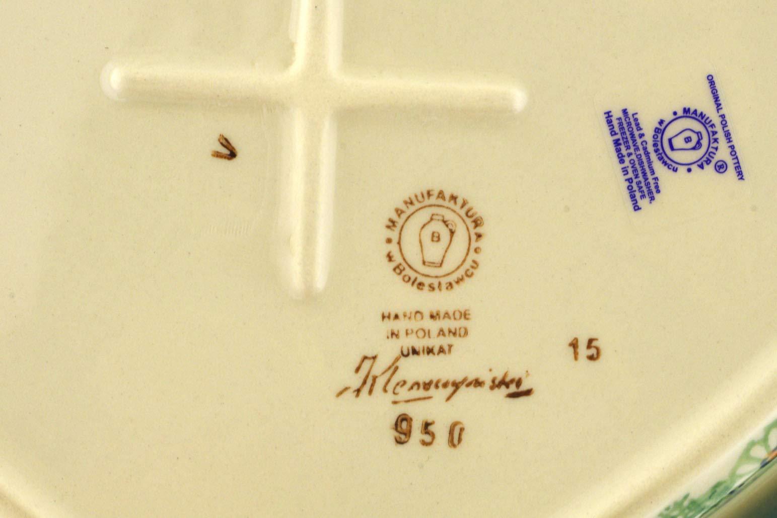 Polmedia Polish Pottery Polish Pottery 9-inch Heart Shaped Platter (Sunshine Grotto Theme) Signature UNIKAT + Certificate of Authenticity