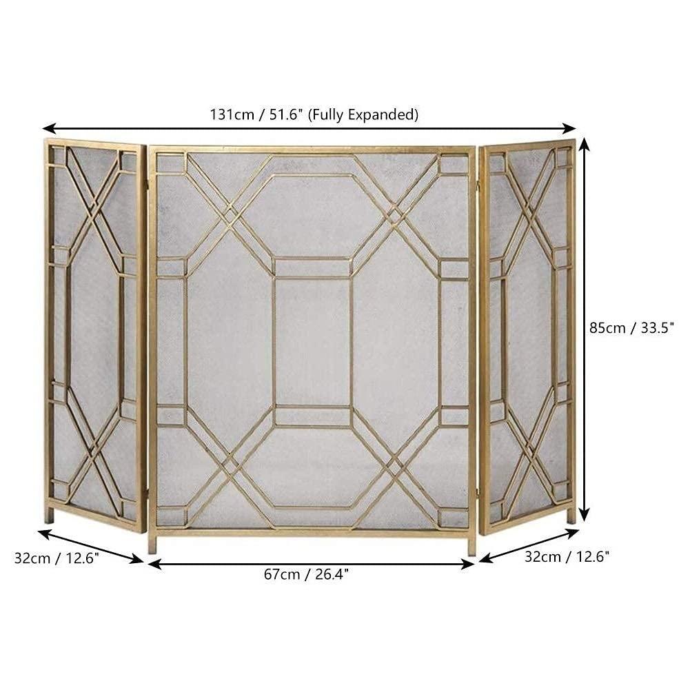 RsFiL RsFiL Fireplace Screen 3 Panel Fire Screen Spark Guard Foldable, Gold Large for Open Fire/Gas Fires/Log Wood Burner Spark Guard Cover Feito na China