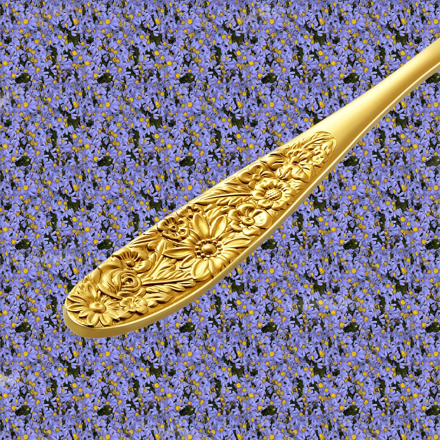 Thomaso Thomaso 40-piece Gold-Plated Silverware Flatware Cutlery Set,Sunflower Silverware Set,Gold Accent Flatware Set,18/0 Stainless Steel Flatware Cutlery Set,Black Gold Fork and Spoons Silverware Set for 8